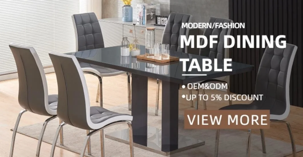 Wholesale Nordic Dining Room Home Furniture Cheap 6 Seats Extending MDF Stainless Steel Black Dining Table