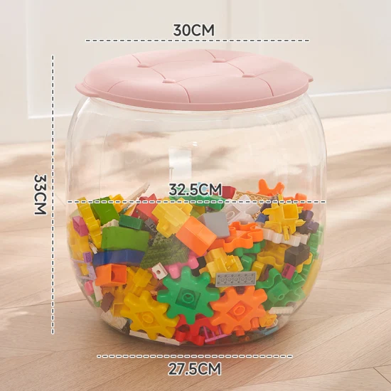 Tamborete de armazenamento transparente criativo para armazenamento de brinquedos domésticos diversos