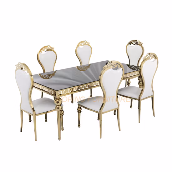 Cadeiras de jantar de aço inoxidável douradas em couro PU branco para casamentos em salas de banquetes de restaurantes em casa de hotel