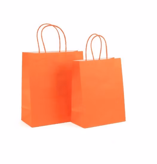 Saco de papel branco e marrom, papel kraft, alça torcida, sacola de compras com logotipo impresso